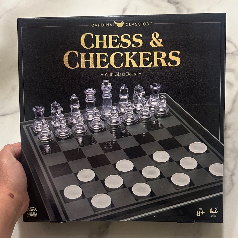 Glass Chess & Checkers Set - Black and Silver